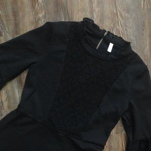 Black Bell Sleeve Crochet Dress